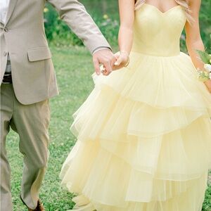 Jovani Yellow Strapless Layered Dress